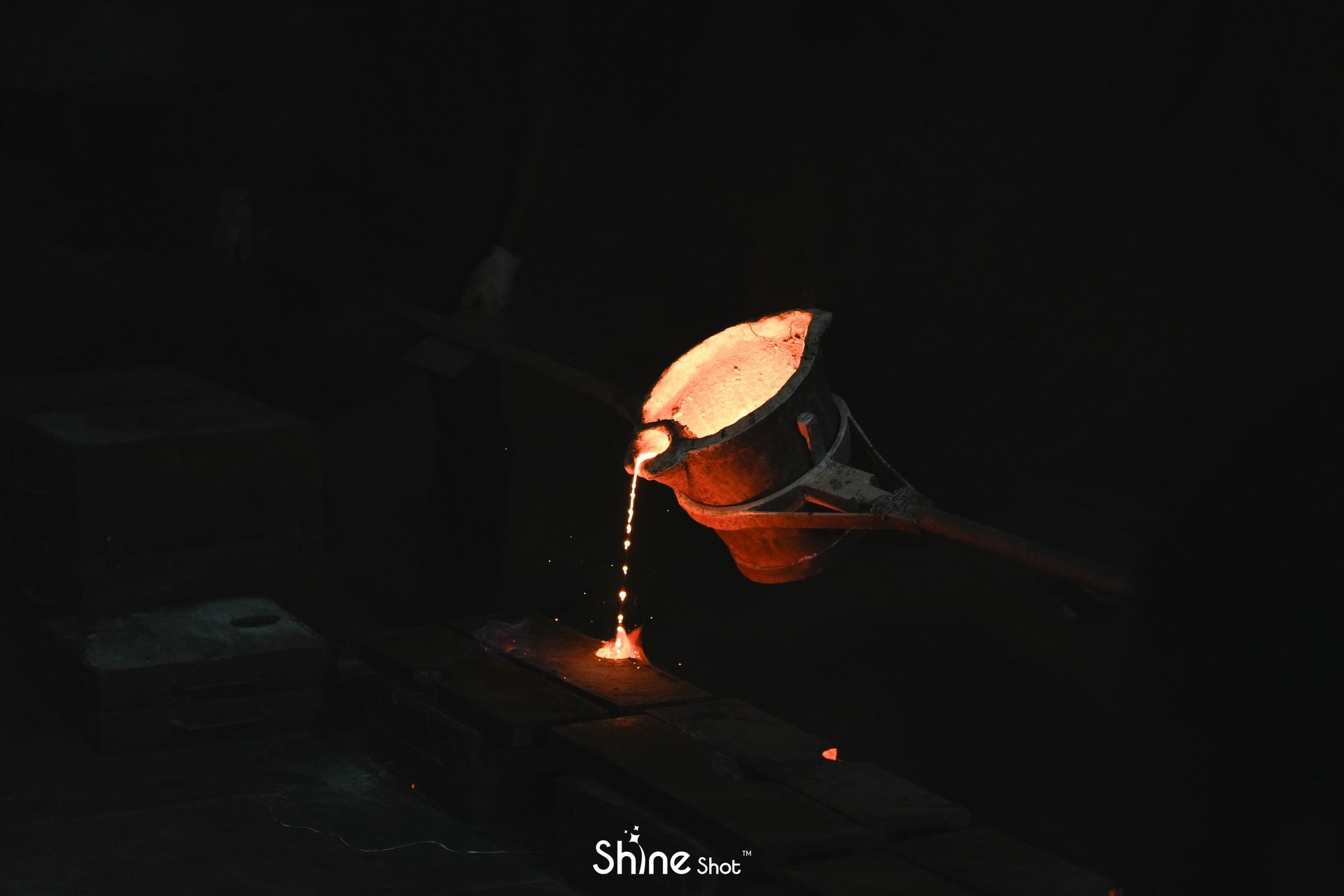 Molten iron being poured at Nandini Foundry
